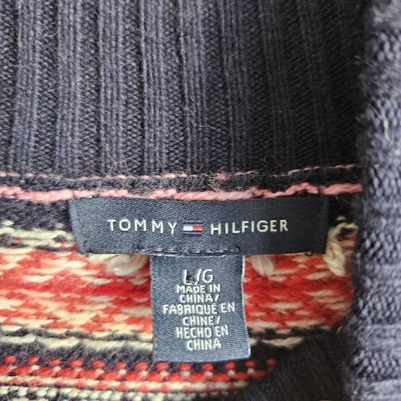 Tommy Hilfiger Navy Multicolor Angora Cotton Blend Sweater Dress Sz L Acadamia - Picture 8 of 11